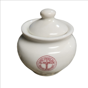White Ceramic Jar with Red US Army Medical Department